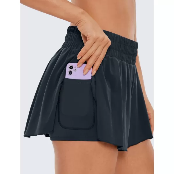 CRZ YOGA 2 in 1 Flowy Running Shorts for Women High Waisted Quick Dry Athletic Gym Lounge Workout Shorts Cute Tennis SkirtsTrue Navy