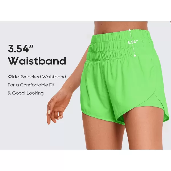 CRZ YOGA 2 in 1 High Waisted Running Shorts for Women 3  Split Breathable Athletic Tennis Gym Workout Shorts with PocketsNeon Apple Green