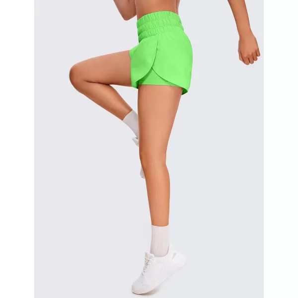 CRZ YOGA 2 in 1 High Waisted Running Shorts for Women 3  Split Breathable Athletic Tennis Gym Workout Shorts with PocketsNeon Apple Green