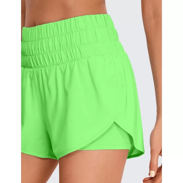 CRZ YOGA 2 in 1 High Waisted Running Shorts for Women 3  Split Breathable Athletic Tennis Gym Workout Shorts with PocketsNeon Apple Green