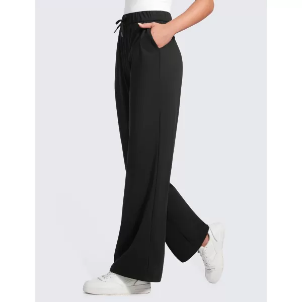 CRZ YOGA 4Way Stretch Casual Pants for Womens 305 Straight Wide Leg Work Pants with PocketsBlack