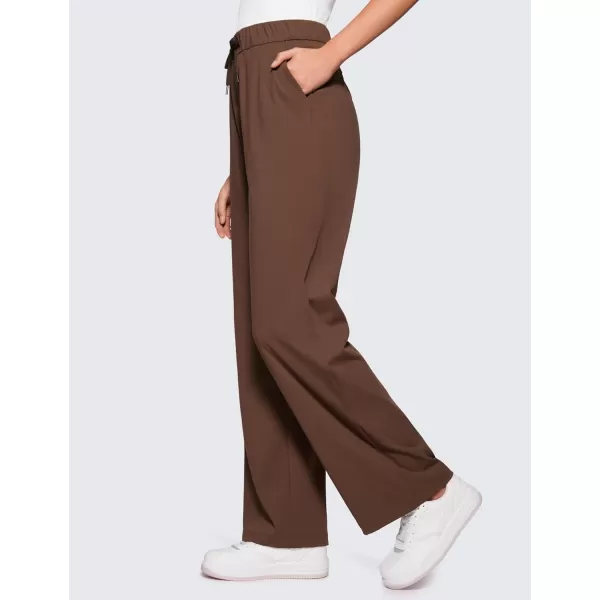 CRZ YOGA 4Way Stretch Casual Pants for Womens 305 Straight Wide Leg Work Pants with PocketsCoffee Brown