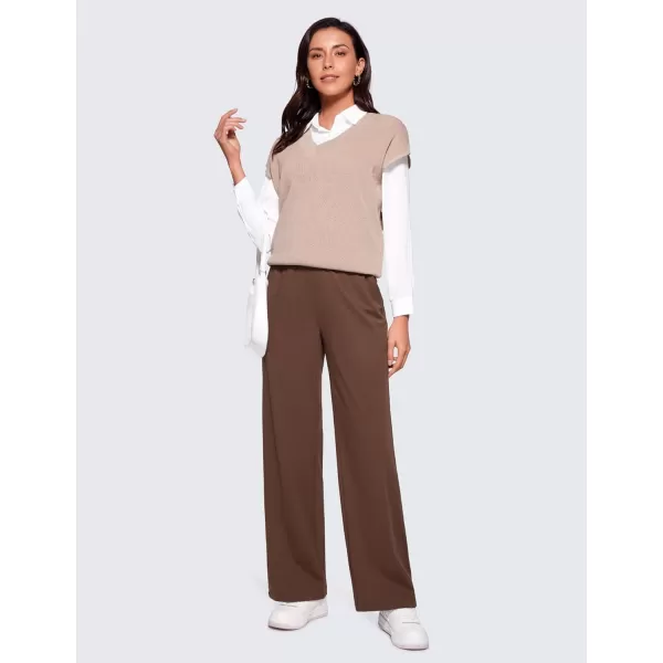 CRZ YOGA 4Way Stretch Casual Pants for Womens 305 Straight Wide Leg Work Pants with PocketsCoffee Brown