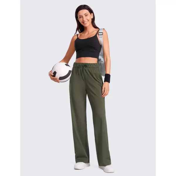 CRZ YOGA 4Way Stretch Casual Pants for Womens 305 Straight Wide Leg Work Pants with PocketsOlive Green