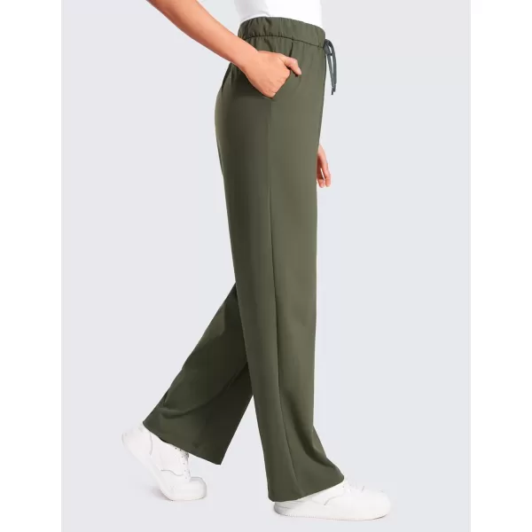 CRZ YOGA 4Way Stretch Casual Pants for Womens 305 Straight Wide Leg Work Pants with PocketsOlive Green