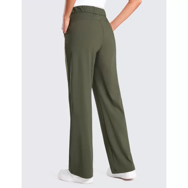 CRZ YOGA 4Way Stretch Casual Pants for Womens 305 Straight Wide Leg Work Pants with PocketsOlive Green