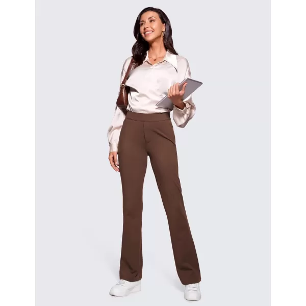 CRZ YOGA 4Way Stretch Flare Womens Pants 31 Dress Work Casual High Waisted Lounge Pants with Zip PocketsCoffee Brown