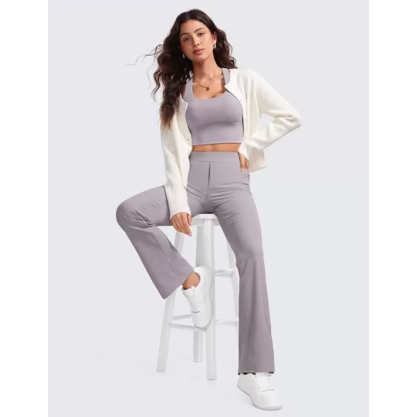 CRZ YOGA 4Way Stretch Flare Womens Pants 31 Dress Work Casual High Waisted Lounge Pants with Zip PocketsGull Gray