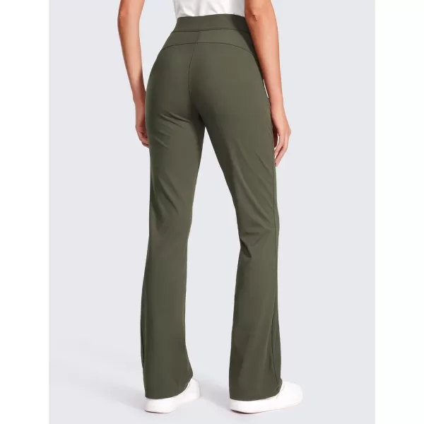 CRZ YOGA 4Way Stretch Flare Womens Pants 31 Dress Work Casual High Waisted Lounge Pants with Zip PocketsOlive Green