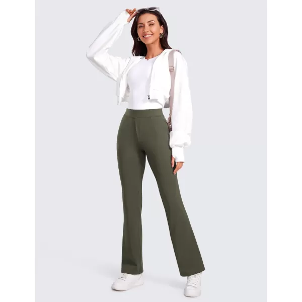 CRZ YOGA 4Way Stretch Flare Womens Pants 31 Dress Work Casual High Waisted Lounge Pants with Zip PocketsOlive Green