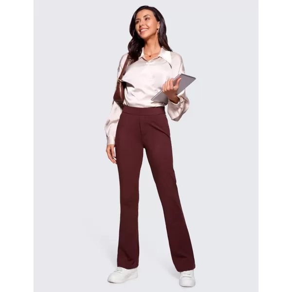 CRZ YOGA 4Way Stretch Flare Womens Pants 31 Dress Work Casual High Waisted Lounge Pants with Zip PocketsRed Merlot