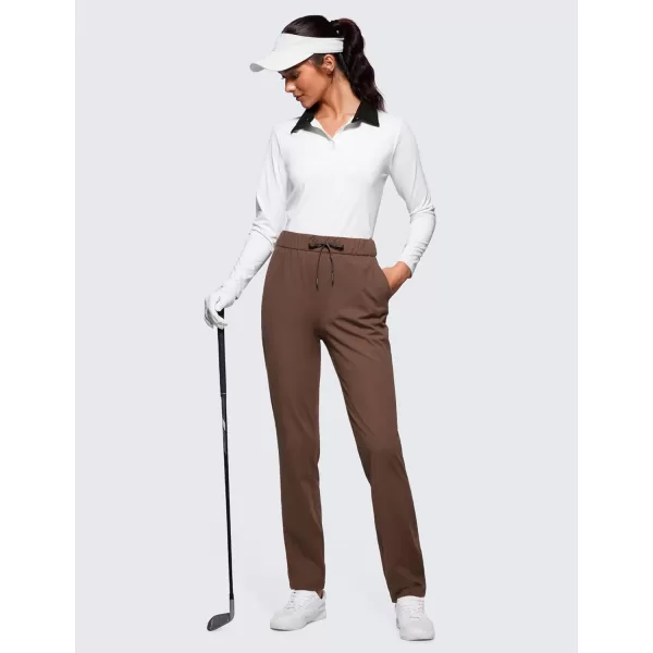 CRZ YOGA 4Way Stretch Full Length Golf Pants for Women Tall 31  Travel Sweatpants Workout Trousers with PocketsCoffee Brown