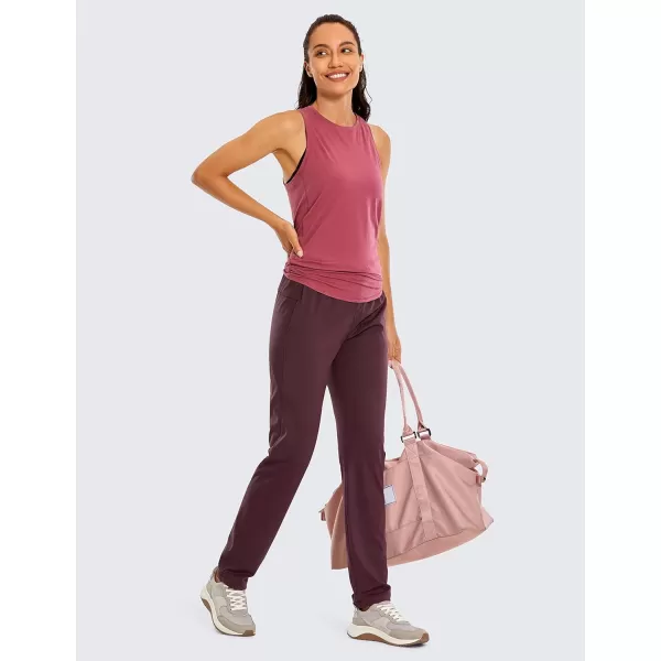 CRZ YOGA 4Way Stretch Full Length Golf Pants for Women Tall 31  Travel Sweatpants Workout Trousers with PocketsDark Russet