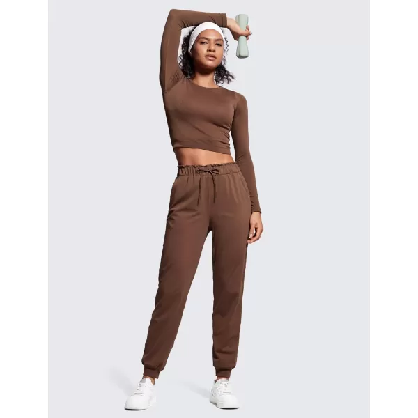 CRZ YOGA 4Way Stretch High Waisted Joggers for Women Lightweight Casual Dress Work Workout Pants Sweatpants PocketsCoffee Brown