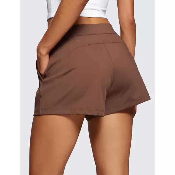 CRZ YOGA 4Way Stretch Womens Shorts Casual Comfy High Waisted Golf Hiking Lounge Athletic Short with PocketsCoffee Brown