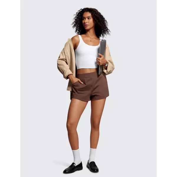 CRZ YOGA 4Way Stretch Womens Shorts Casual Comfy High Waisted Golf Hiking Lounge Athletic Short with PocketsCoffee Brown