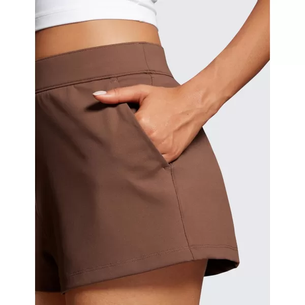 CRZ YOGA 4Way Stretch Womens Shorts Casual Comfy High Waisted Golf Hiking Lounge Athletic Short with PocketsCoffee Brown