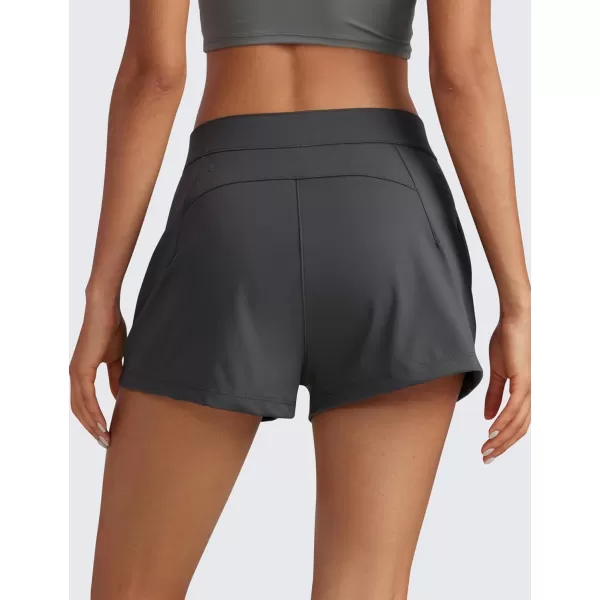 CRZ YOGA 4Way Stretch Womens Shorts Casual Comfy High Waisted Golf Hiking Lounge Athletic Short with PocketsMysterious Grey