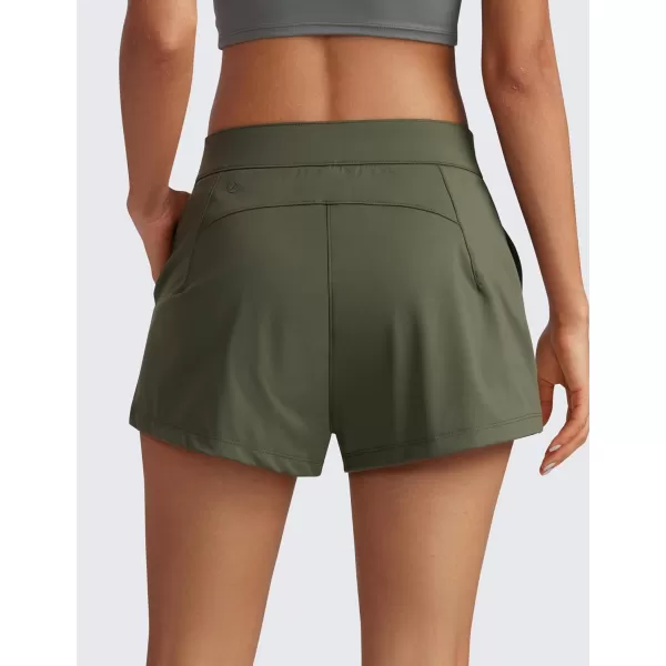 CRZ YOGA 4Way Stretch Womens Shorts Casual Comfy High Waisted Golf Hiking Lounge Athletic Short with PocketsOlive Green