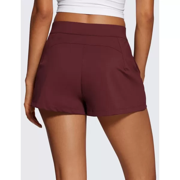 CRZ YOGA 4Way Stretch Womens Shorts Casual Comfy High Waisted Golf Hiking Lounge Athletic Short with PocketsRed Merlot