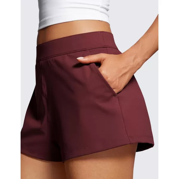 CRZ YOGA 4Way Stretch Womens Shorts Casual Comfy High Waisted Golf Hiking Lounge Athletic Short with PocketsRed Merlot