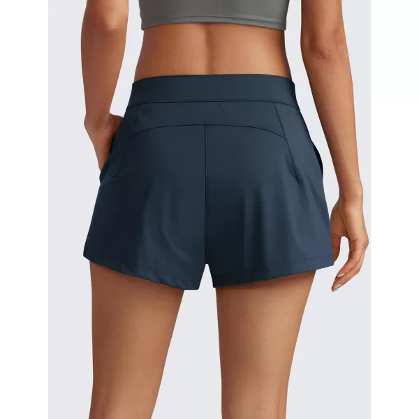 CRZ YOGA 4Way Stretch Womens Shorts Casual Comfy High Waisted Golf Hiking Lounge Athletic Short with PocketsTrue Navy