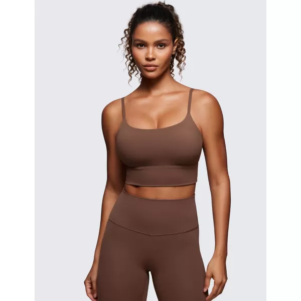 CRZ YOGA Adjustable Longline Sports Bra for Women  V Back Wireless Workout Padded Yoga Bra Cropped Tank Tops CamisoleCoffee Brown