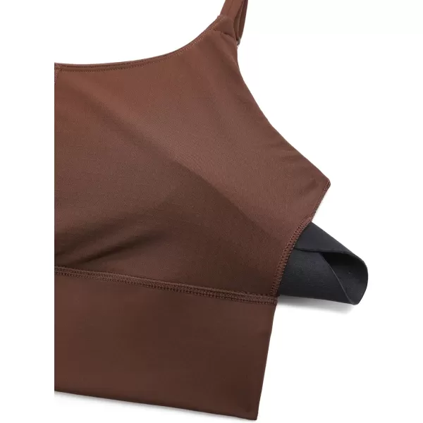 CRZ YOGA Adjustable Longline Sports Bra for Women  V Back Wireless Workout Padded Yoga Bra Cropped Tank Tops CamisoleCoffee Brown