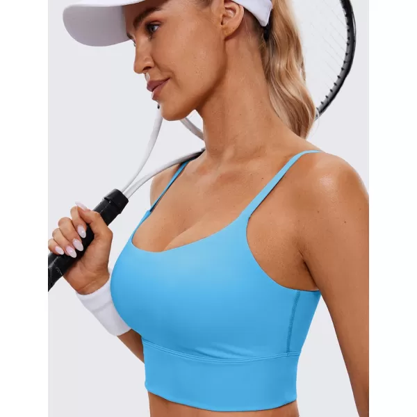 CRZ YOGA Adjustable Longline Sports Bra for Women  V Back Wireless Workout Padded Yoga Bra Cropped Tank Tops CamisoleSerenity Blue