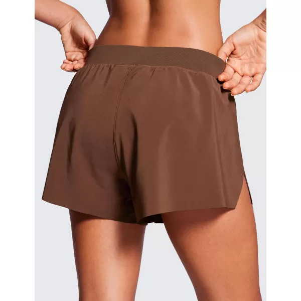 CRZ YOGA Athletic Running Shorts for Women V Split Low Waisted Lightweight Gym Workout Athletic Shorts with LinerCoffee Brown