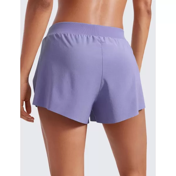 CRZ YOGA Athletic Running Shorts for Women V Split Low Waisted Lightweight Gym Workout Athletic Shorts with LinerDark Lavender Purple