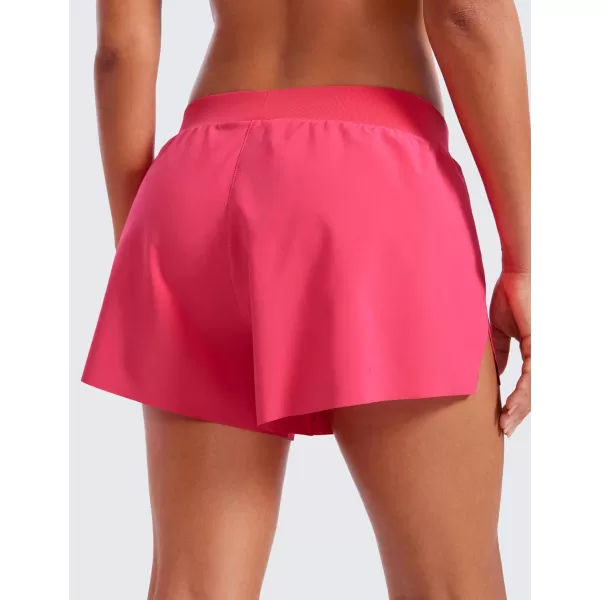 CRZ YOGA Athletic Running Shorts for Women V Split Low Waisted Lightweight Gym Workout Athletic Shorts with LinerLip Gloss Pink