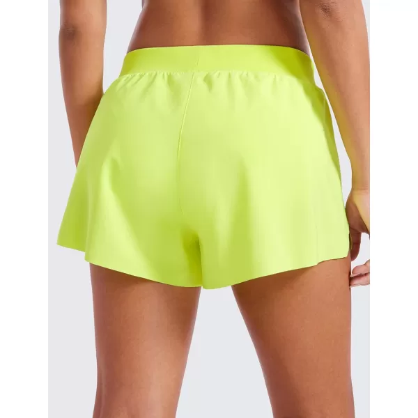 CRZ YOGA Athletic Running Shorts for Women V Split Low Waisted Lightweight Gym Workout Athletic Shorts with LinerNeon Yellow