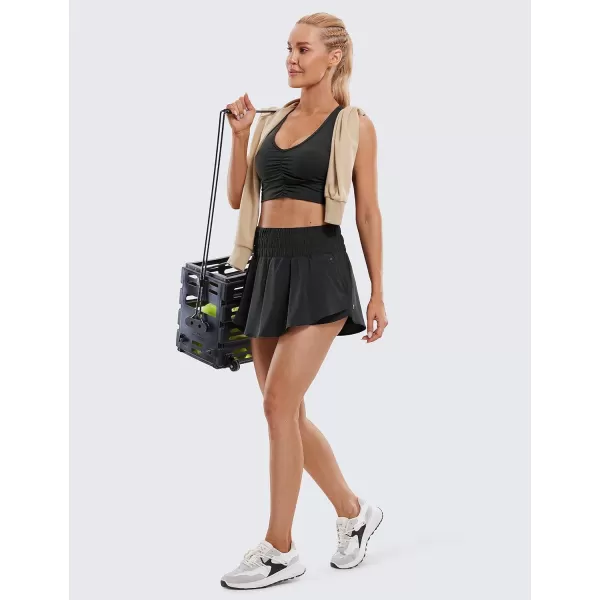 CRZ YOGA Athletic Shorts for Women High Waisted Flowy Ruffle Skirt Overlay Workout Running Tennis Shorts Zip PocketBlack