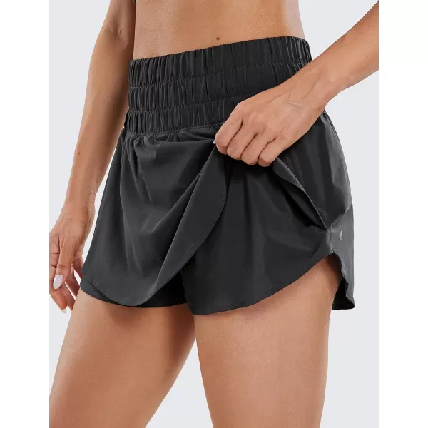 CRZ YOGA Athletic Shorts for Women High Waisted Flowy Ruffle Skirt Overlay Workout Running Tennis Shorts Zip PocketBlack