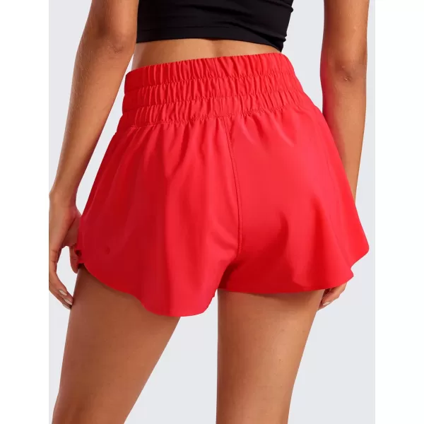 CRZ YOGA Athletic Shorts for Women High Waisted Flowy Ruffle Skirt Overlay Workout Running Tennis Shorts Zip PocketDeep Red