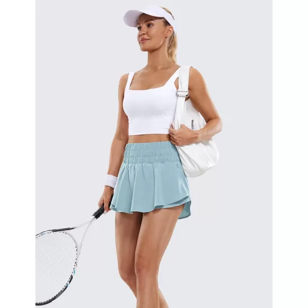 CRZ YOGA Athletic Shorts for Women High Waisted Flowy Ruffle Skirt Overlay Workout Running Tennis Shorts Zip PocketLight Grayish Blue