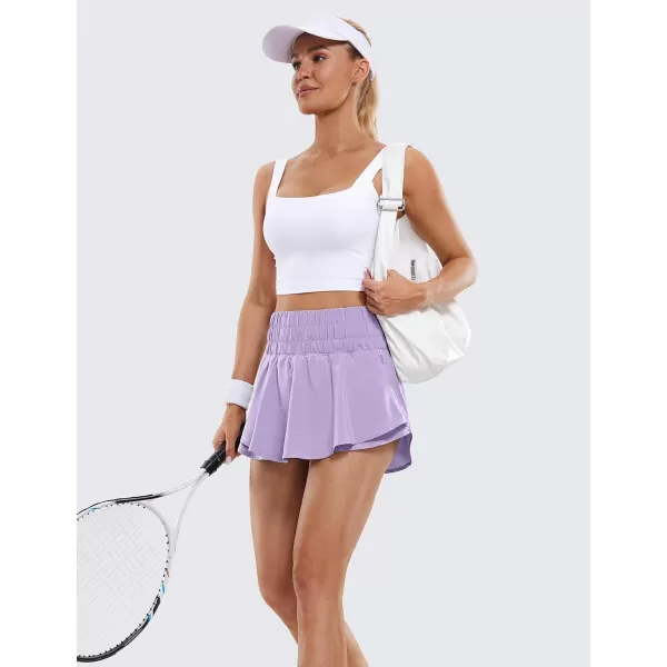 CRZ YOGA Athletic Shorts for Women High Waisted Flowy Ruffle Skirt Overlay Workout Running Tennis Shorts Zip PocketLilac