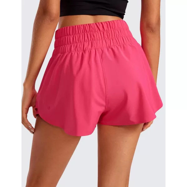 CRZ YOGA Athletic Shorts for Women High Waisted Flowy Ruffle Skirt Overlay Workout Running Tennis Shorts Zip PocketLip Gloss Pink