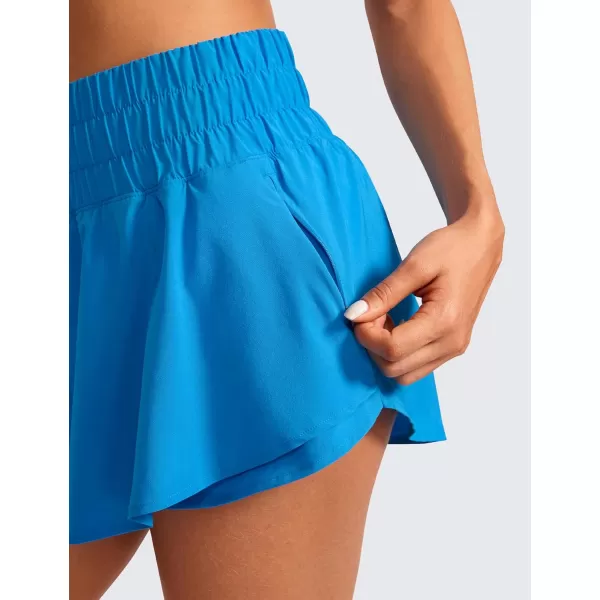 CRZ YOGA Athletic Shorts for Women High Waisted Flowy Ruffle Skirt Overlay Workout Running Tennis Shorts Zip PocketMadagascar Blue