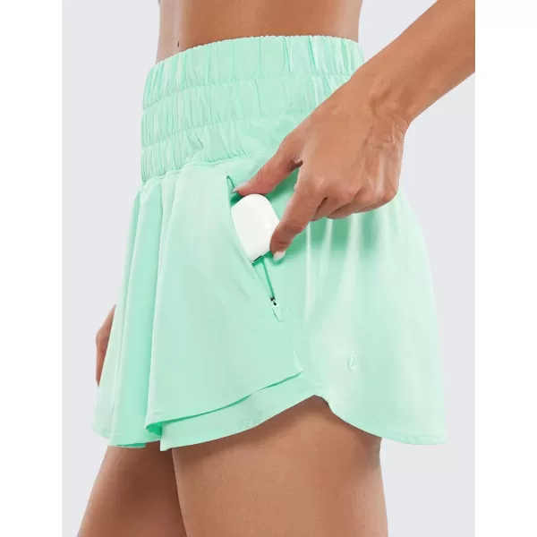 CRZ YOGA Athletic Shorts for Women High Waisted Flowy Ruffle Skirt Overlay Workout Running Tennis Shorts Zip PocketMint Moment