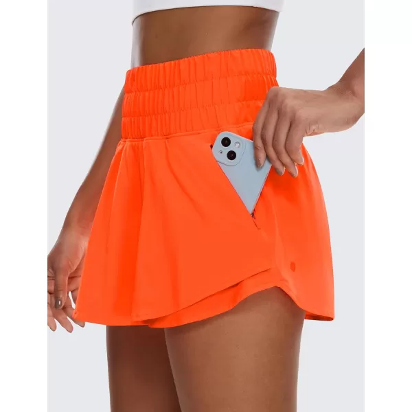 CRZ YOGA Athletic Shorts for Women High Waisted Flowy Ruffle Skirt Overlay Workout Running Tennis Shorts Zip PocketNeon Orange