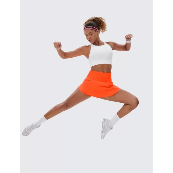 CRZ YOGA Athletic Shorts for Women High Waisted Flowy Ruffle Skirt Overlay Workout Running Tennis Shorts Zip PocketNeon Orange