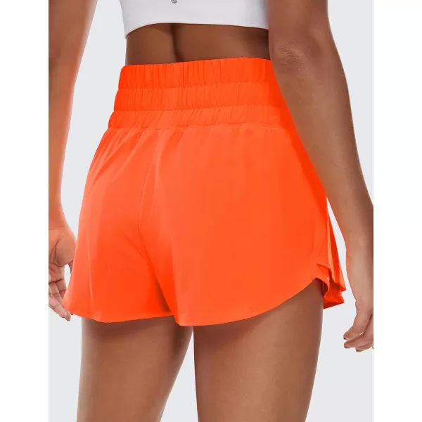 CRZ YOGA Athletic Shorts for Women High Waisted Flowy Ruffle Skirt Overlay Workout Running Tennis Shorts Zip PocketNeon Orange