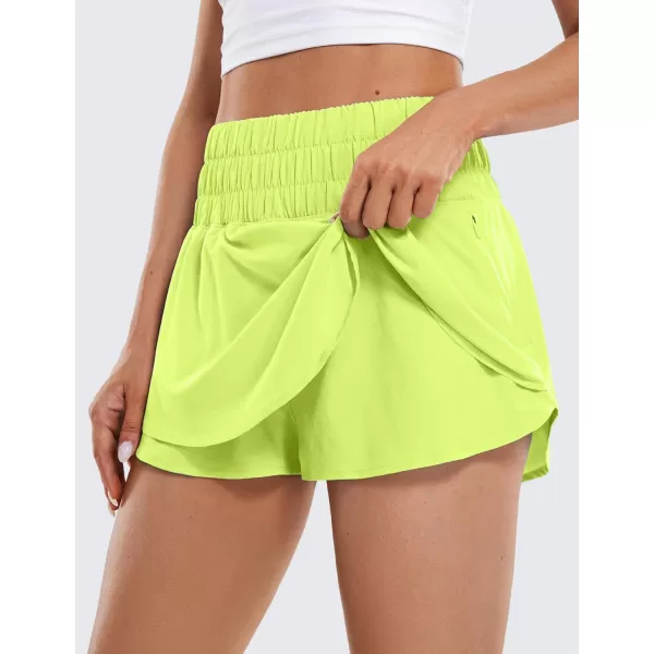 CRZ YOGA Athletic Shorts for Women High Waisted Flowy Ruffle Skirt Overlay Workout Running Tennis Shorts Zip PocketNeon Yellow