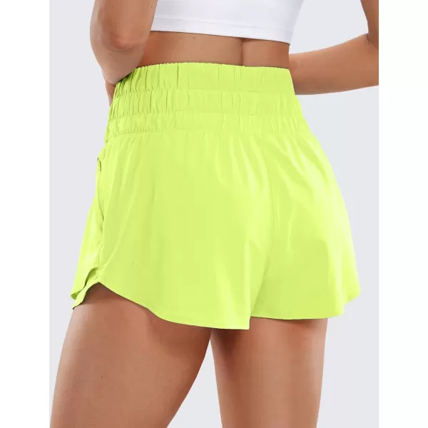 CRZ YOGA Athletic Shorts for Women High Waisted Flowy Ruffle Skirt Overlay Workout Running Tennis Shorts Zip PocketNeon Yellow