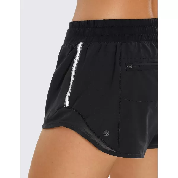 CRZ YOGA Athletic Shorts for Women with Zip Pocket 254 Mid Waist Mesh Liner Shorts for Running Gym WorkoutBlack