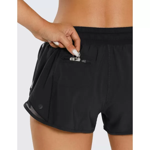 CRZ YOGA Athletic Shorts for Women with Zip Pocket 254 Mid Waist Mesh Liner Shorts for Running Gym WorkoutBlack