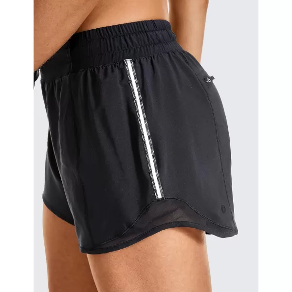 CRZ YOGA Athletic Shorts for Women with Zip Pocket 254 Mid Waist Mesh Liner Shorts for Running Gym WorkoutBlack