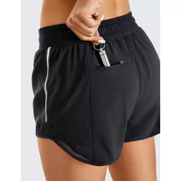 CRZ YOGA Athletic Shorts for Women with Zip Pocket 254 Mid Waist Mesh Liner Shorts for Running Gym WorkoutBlack